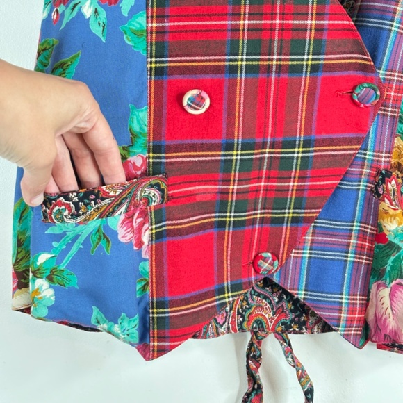 VTG 90s Carole Little Patchwork Vest 4 Plaid Holiday Floral Cottage Retro Button - Picture 2 of 10